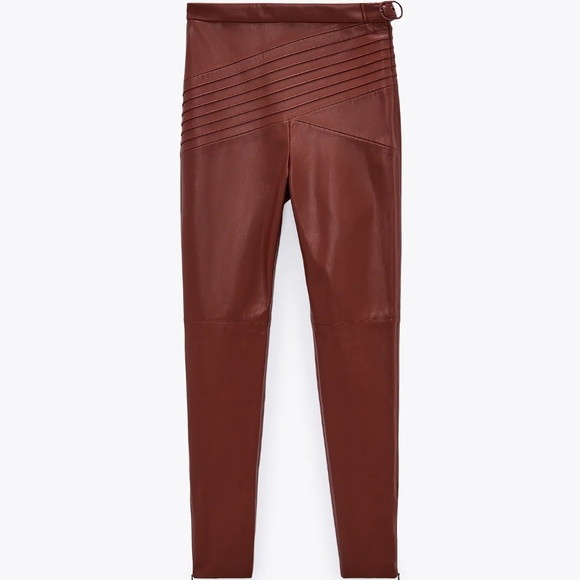 ZARA| BURGUNDY LEATHER LEGGINGS - Picture 4 of 9